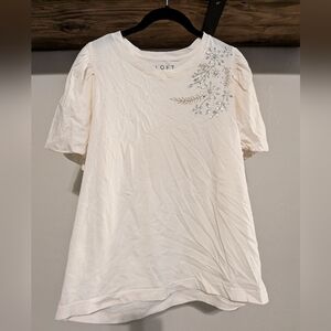 LOFT Ivory Floral Embellished Tee